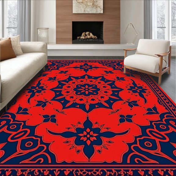 ODIKA 2x3 Machine Washable Non-Slip Area Rug, Vintage Floral Medallion Heritage Tapestry Ornate Decorative Motif High Traffic Rug, Red, 588899