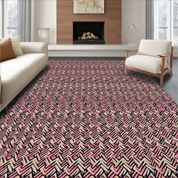ODIKA 2x3 Machine Washable Non-Slip Area Rug, Vintage Herringbone Entryway Floor High Traffic Rug, Pink, 600621