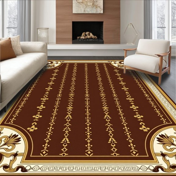 ODIKA 2x3 Machine Washable Non-Slip Area Rug, Vintage Hide Effect Featuring Spotted and Curved Baroque Details High Traffic Rug, Brown, 507957