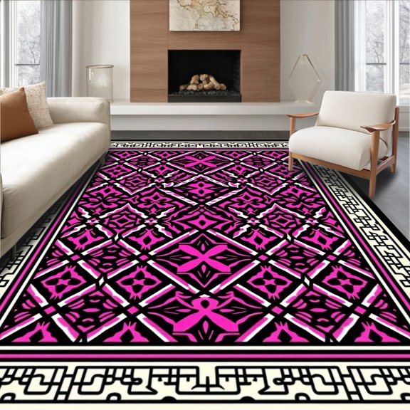 ODIKA 2x3 Machine Washable Non-Slip Area Rug, Vintage Lattice Featuring Artisan Zigzag High Traffic Rug, Pink, 570296