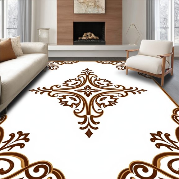 ODIKA 2x3 Machine Washable Non-Slip Area Rug, Vintage Medallion Artisan Tufted High Traffic Rug, Brown, 540564