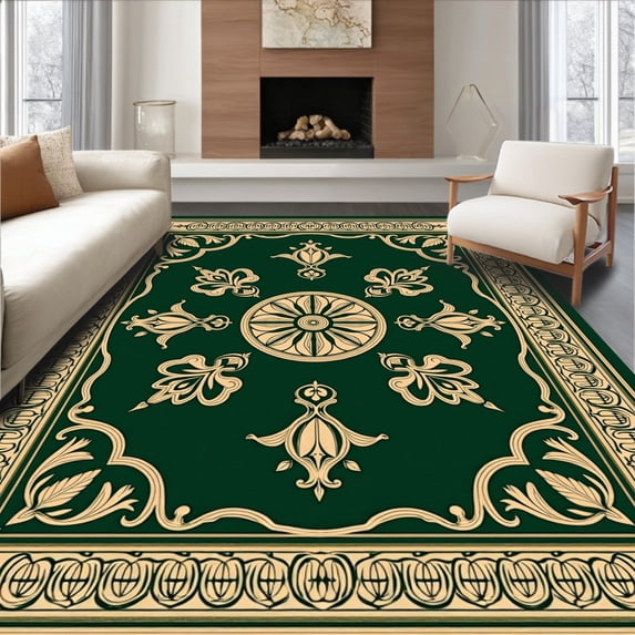 ODIKA 2'x3' Machine Washable Non-Slip Area Rug, Vintage Medallion Ornate Detailed Exquisite Heritage Treasure High Traffic Rug, Green, 583007