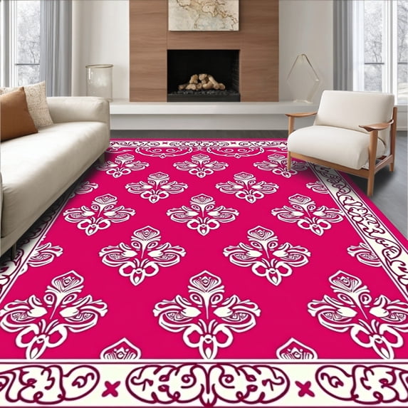ODIKA 2'x3' Machine Washable Non-Slip Area Rug, Vintage Medallion Paisley Ornamental Style High Traffic Rug, Pink, 590008