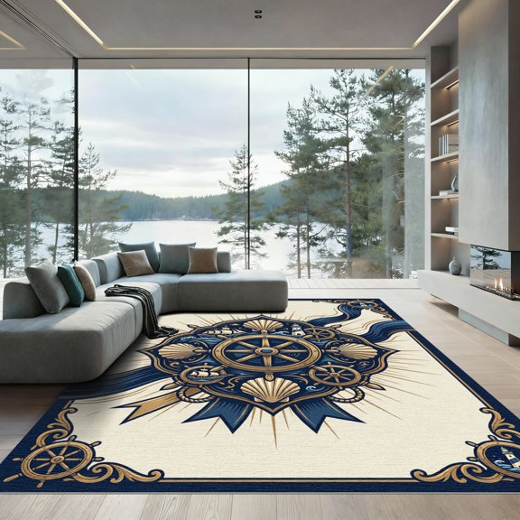 ODIKA 2x3 Machine Washable Non-Slip Area Rug, Vintage Navy Blue High Traffic Rug, Blue, 992840