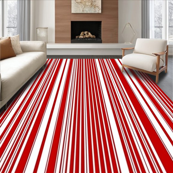 ODIKA 2'x3' Machine Washable Non-Slip Area Rug, Vintage Pinstripe with Art Motifs High Traffic Rug, Red, 610852
