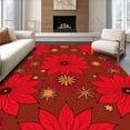 thumbnail image 1 of ODIKA 2'x3' Machine Washable Non-Slip Area Rug, Vintage Poinsettia Bloom Pathway with Golden Stars High Traffic Rug with Pad, Red, 505536, 1 of 8