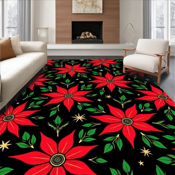 ODIKA 2x3 Machine Washable Non-Slip Area Rug, Vintage Poinsettia ...