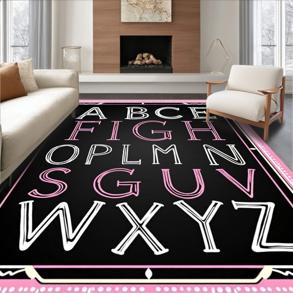 ODIKA 2x3 Machine Washable Non-Slip Area Rug, Vintage Schoolhouse Letters with Classic Chalkboard Style High Traffic Rug, Black, 695732