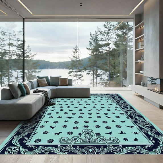 ODIKA 2'x3' Machine Washable Non-Slip Area Rug, Vintage Seafoam Green High Traffic Rug, Blue, 1092284