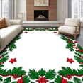 thumbnail image 1 of ODIKA 2'x3' Machine Washable Non-Slip Area Rug, Vintage Snowy Village Scene with Merry Wreath Border and Ribbon Detail High Traffic Rug with Pad, Green, 733153, 1 of 8