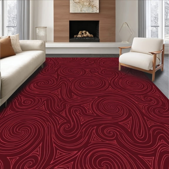 ODIKA 2x3 Machine Washable Non-Slip Area Rug, Vintage Spiral Whimsical Fantasy Accent High Traffic Rug, Maroon, 446505