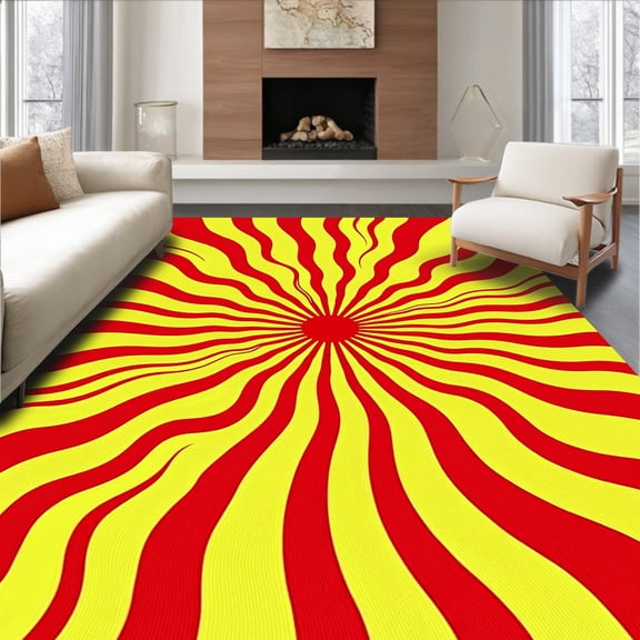 ODIKA 2x3 Machine Washable Non-Slip Area Rug, Vintage Starburst Atomic Era Wavy Decorative Swirl High Traffic Rug, Red, 458022