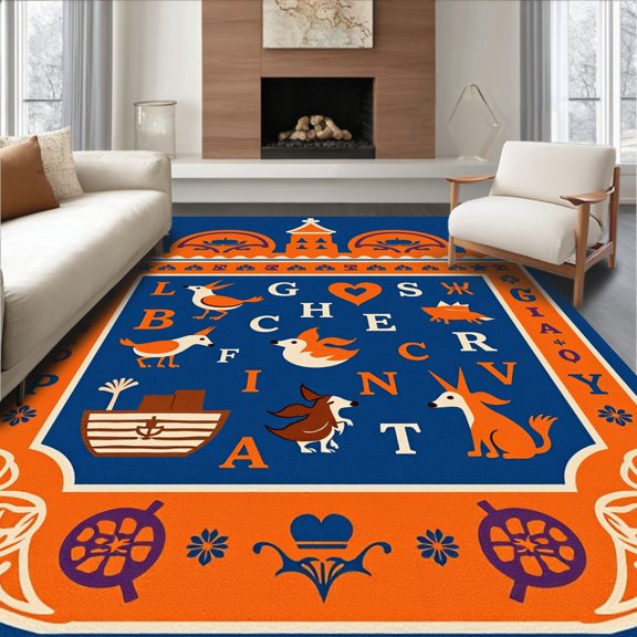 ODIKA 2x3 Machine Washable Non-Slip Area Rug, Voyage Phonetic Symbol Academic Foundation High Traffic Rug, Blue, 692413