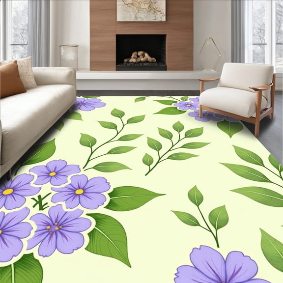 ODIKA 2x3 Machine Washable Non-Slip Area Rug, Watercolor Hydrangea Blossoms Artistic Floral Arrangement High Traffic Rug, Ivory, 509655