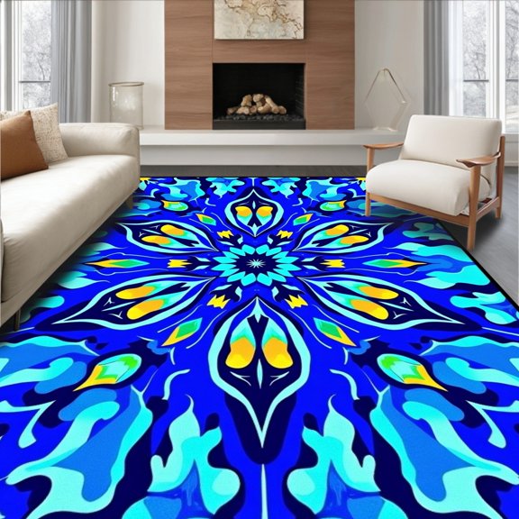 ODIKA 2x3 Machine Washable Non-Slip Area Rug, Watercolor Splash Bohemian Style High Traffic Rug, Blue, 553883