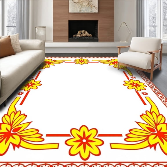 ODIKA 2x3 Machine Washable Non-Slip Area Rug, Waterproof Picnic Blanket featuring Smart LED Strip High Traffic Rug, Yellow, 710741