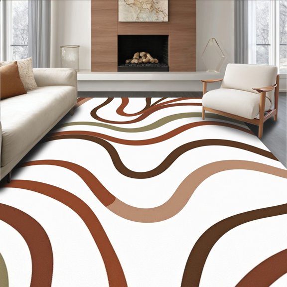 ODIKA 2x3 Machine Washable Non-Slip Area Rug, Wave Featuring Muted Hues And Contemporary Flair High Traffic Rug, Brown, 499054