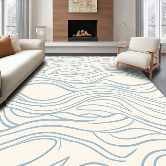 ODIKA 2x3 Machine Washable Non-Slip Area Rug, Wave Motif with Subtle Ripple Effect High Traffic Rug, Ivory, 548448