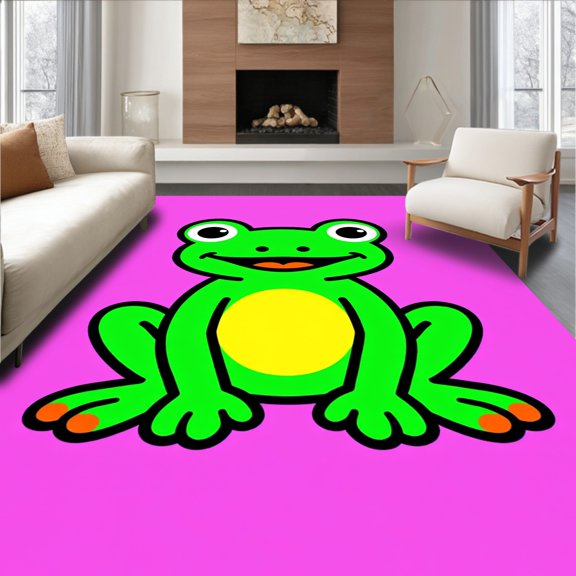 ODIKA 2x3 Machine Washable Non-Slip Area Rug, Whimsical Amphibian Latch Hook Kit DIY Needlework Project High Traffic Rug, Green, 727349