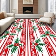 thumbnail image 1 of ODIKA 2'x3' Machine Washable Non-Slip Area Rug, Whimsical Cane Stripe With Playful Holly And Berry Sprigs High Traffic Rug, Red, 625731, 1 of 5