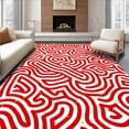 thumbnail image 1 of ODIKA 2'x3' Machine Washable Non-Slip Area Rug, Whimsical Cane Stripe with Curved Swirls and Dots High Traffic Rug with Pad, Red, 644008, 1 of 8