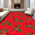 thumbnail image 1 of ODIKA 2'x3' Machine Washable Non-Slip Area Rug, Whimsical Cane Stripes with Mistletoe Leaves and Berries Design High Traffic Rug, Red, 629919, 1 of 7