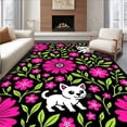 thumbnail image 1 of ODIKA 2'x3' Machine Washable Non-Slip Area Rug, Whimsical Dogs in Floral Fantasy Latch Hook Pillow Motif High Traffic Rug with Pad, Black, 745145, 1 of 8