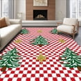 thumbnail image 1 of ODIKA 2'x3' Machine Washable Non-Slip Area Rug, Whimsical Evergreen Caravan and Festive Gingham Tree High Traffic Rug, Red, 651838, 1 of 7