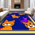thumbnail image 1 of ODIKA 2'x3' Machine Washable Non-Slip Area Rug, Whimsical Feline Portrait with Illuminated Border Design High Traffic Rug, Blue, 617251, 1 of 7