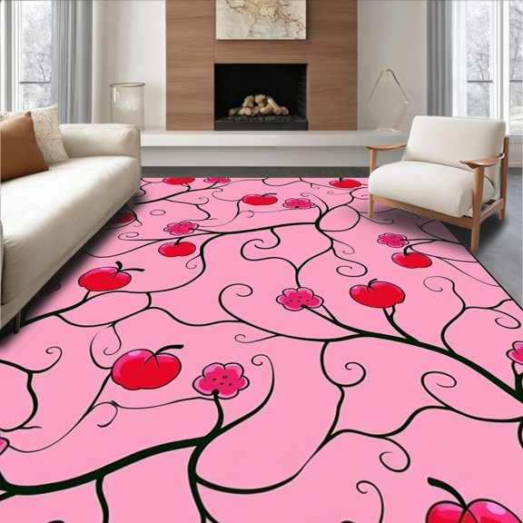 ODIKA 2x3 Machine Washable Non-Slip Area Rug, Whimsical Forest Scene with Sleeping Koala and Berries Motif High Traffic Rug, Pink, 727774