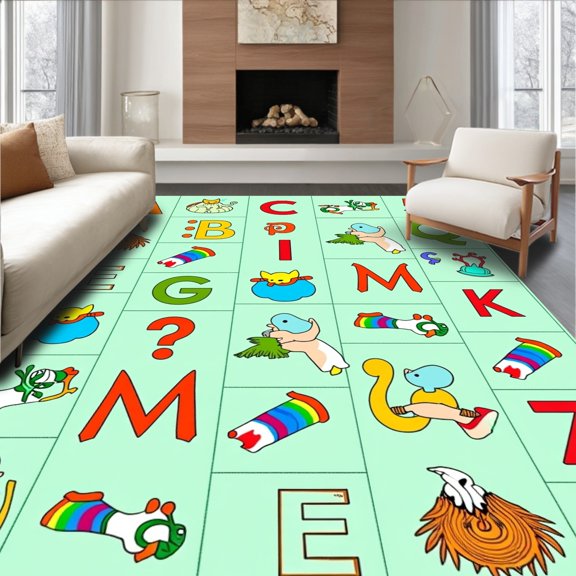 ODIKA 2x3 Machine Washable Non-Slip Area Rug, Whimsical Hop n Learn Fauna Guide Featuring Numbered Pathway Blocks High Traffic Rug, Orange, 686039