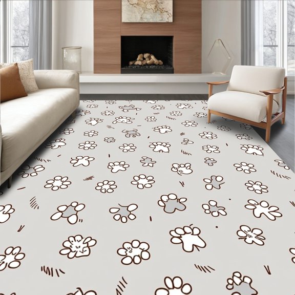 ODIKA 2x3 Machine Washable Non-Slip Area Rug, Whimsical Kitty Paw Print Decorative Touch Surface High Traffic Rug, Gray, 722580