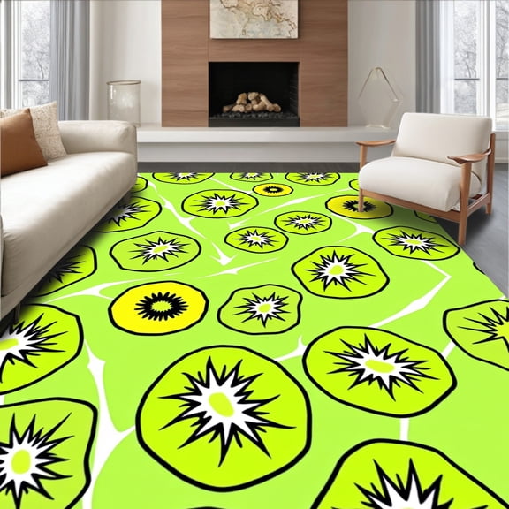 ODIKA 2x3 Machine Washable Non-Slip Area Rug, Whimsical Kiwi Slice with Adorable Cartoon Design High Traffic Rug, Green, 728776
