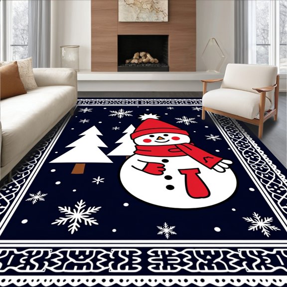 ODIKA 2x3 Machine Washable Non-Slip Area Rug, Whimsical North Pole Adventure Frosty Companion High Traffic Rug, Blue, 652348