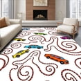 thumbnail image 1 of ODIKA 2'x3' Machine Washable Non-Slip Area Rug, Whimsical Raceway with Spiraling Tracks and Cartoon Vehicle Motifs High Traffic Rug with Pad, Red, 696185, 1 of 8