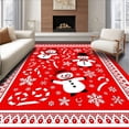 thumbnail image 1 of ODIKA 2'x3' Machine Washable Non-Slip Area Rug, Whimsical Snowman with Cane and Starburst High Traffic Rug with Pad, Red, 739407, 1 of 8