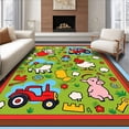 thumbnail image 1 of ODIKA 2'x3' Machine Washable Non-Slip Area Rug, Whimsical Tractors and Barnyard Friends Playful Pasture High Traffic Rug with Pad, Green, 682728, 1 of 8