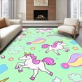 thumbnail image 1 of ODIKA 2'x3' Machine Washable Non-Slip Area Rug, Whimsical Unicorn Parade with Sparkle and Twinkling Motifs High Traffic Rug with Pad, Green, 722419, 1 of 8