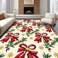 thumbnail image 1 of ODIKA 2'x3' Machine Washable Non-Slip Area Rug, Whimsical Yuletide Bow and Bell Motif with Pine Sprig Detailing High Traffic Rug, Red, 612546, 1 of 7