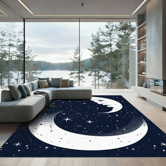 ODIKA 2'x3' Machine Washable Non-Slip Area Rug, Whimsigoth Navy High Traffic Rug, Blue, 1084095