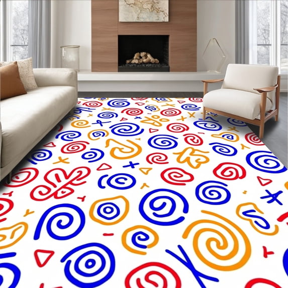 ODIKA 2'x3' Machine Washable Non-Slip Area Rug, Whirlwind Alphabet Swirl with Interlocking Playful High Traffic Rug, Red, 697047