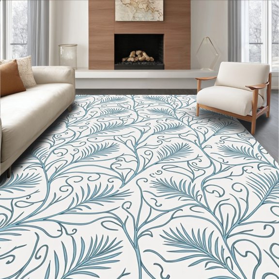 ODIKA 2x3 Machine Washable Non-Slip Area Rug, Whispered Fern Scrollwork Motif with Delicate Interlocking Vines High Traffic Rug, White, 541121