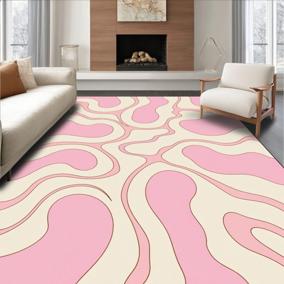 ODIKA 2x3 Machine Washable Non-Slip Area Rug, Whispered Oasis Interlocking Topographic Motif with Subtle Flowing Contours High Traffic Rug, Pink, 471173