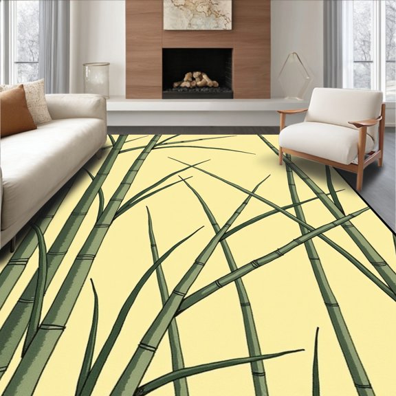 ODIKA 2x3 Machine Washable Non-Slip Area Rug, Whispering Oriental Brush Stroke Sophisticated Adornment High Traffic Rug, Yellow, 583088