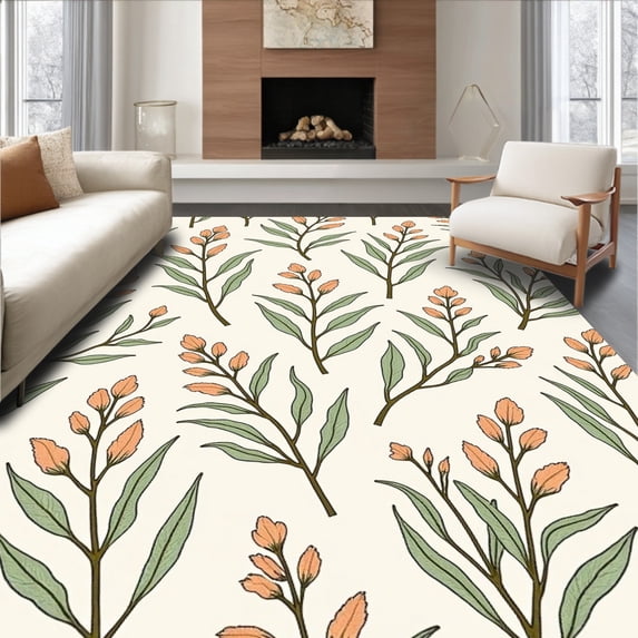 ODIKA 2'x3' Machine Washable Non-Slip Area Rug, Wild Botanical Heritage With Meadow Flourishes High Traffic Rug with Pad, Beige, 510614