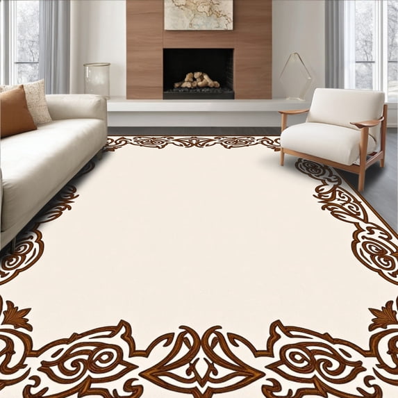 ODIKA 2'x3' Machine Washable Non-Slip Area Rug, Wild West Spotted with Interlocking Baroque Borders High Traffic Rug, Brown, 614107