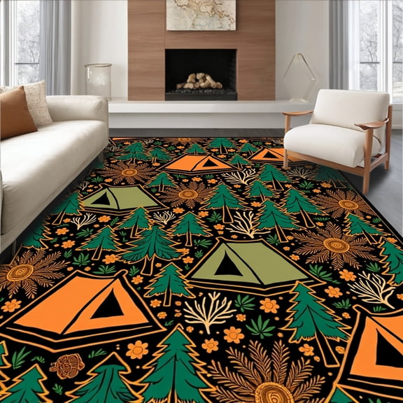 ODIKA 2x3 Machine Washable Non-Slip Area Rug, Wilderness Adventure Maker Trailer Decorative Flooring High Traffic Rug, Black, 711432