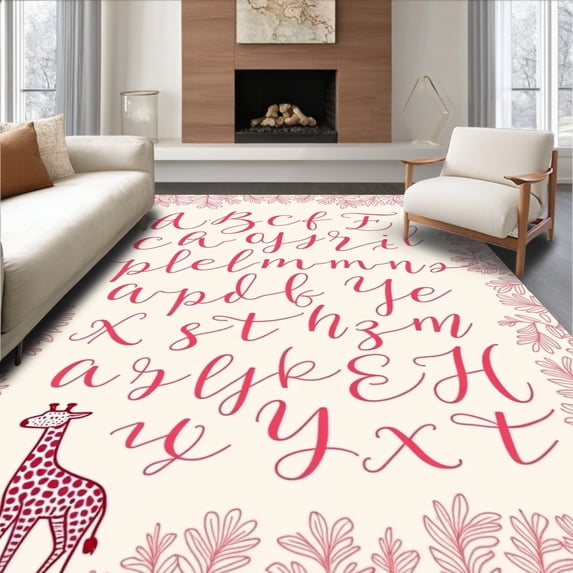 ODIKA 2'x3' Machine Washable Non-Slip Area Rug, Wilderness Explorer Language Development Napping Friend High Traffic Rug, Pink, 697486