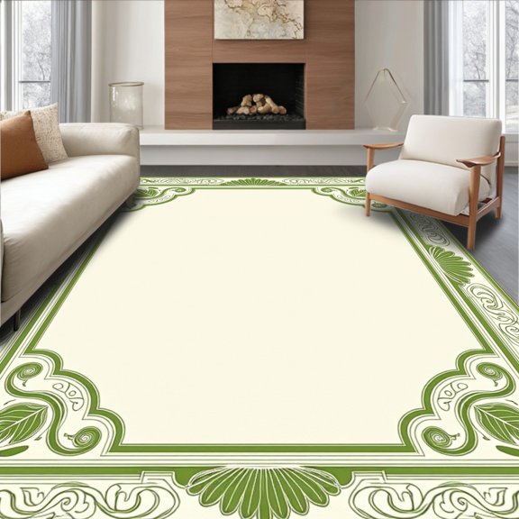 ODIKA 2x3 Machine Washable Non-Slip Area Rug, Willow Fern Interlocking Trellis with Art Nouveau Floral Scrolls High Traffic Rug, Green, 485608