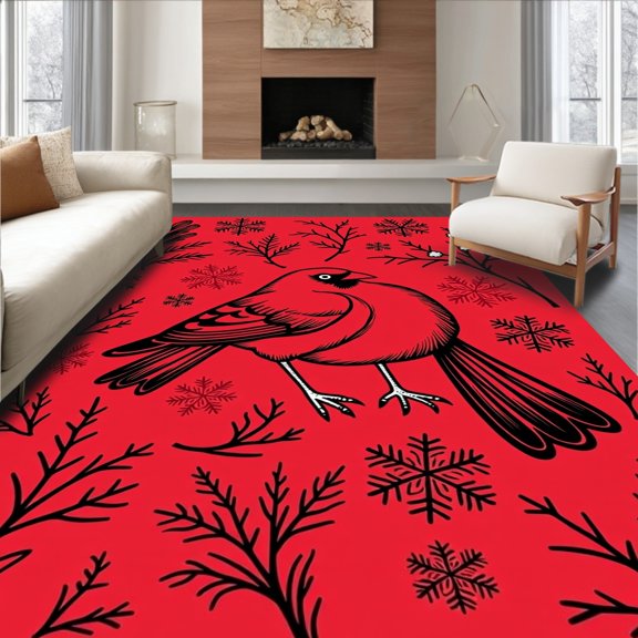 ODIKA 2x3 Machine Washable Non-Slip Area Rug, Winter Cardinal Latch Hook Embroidery Kit Seasonal Needlework High Traffic Rug, Red, 637822